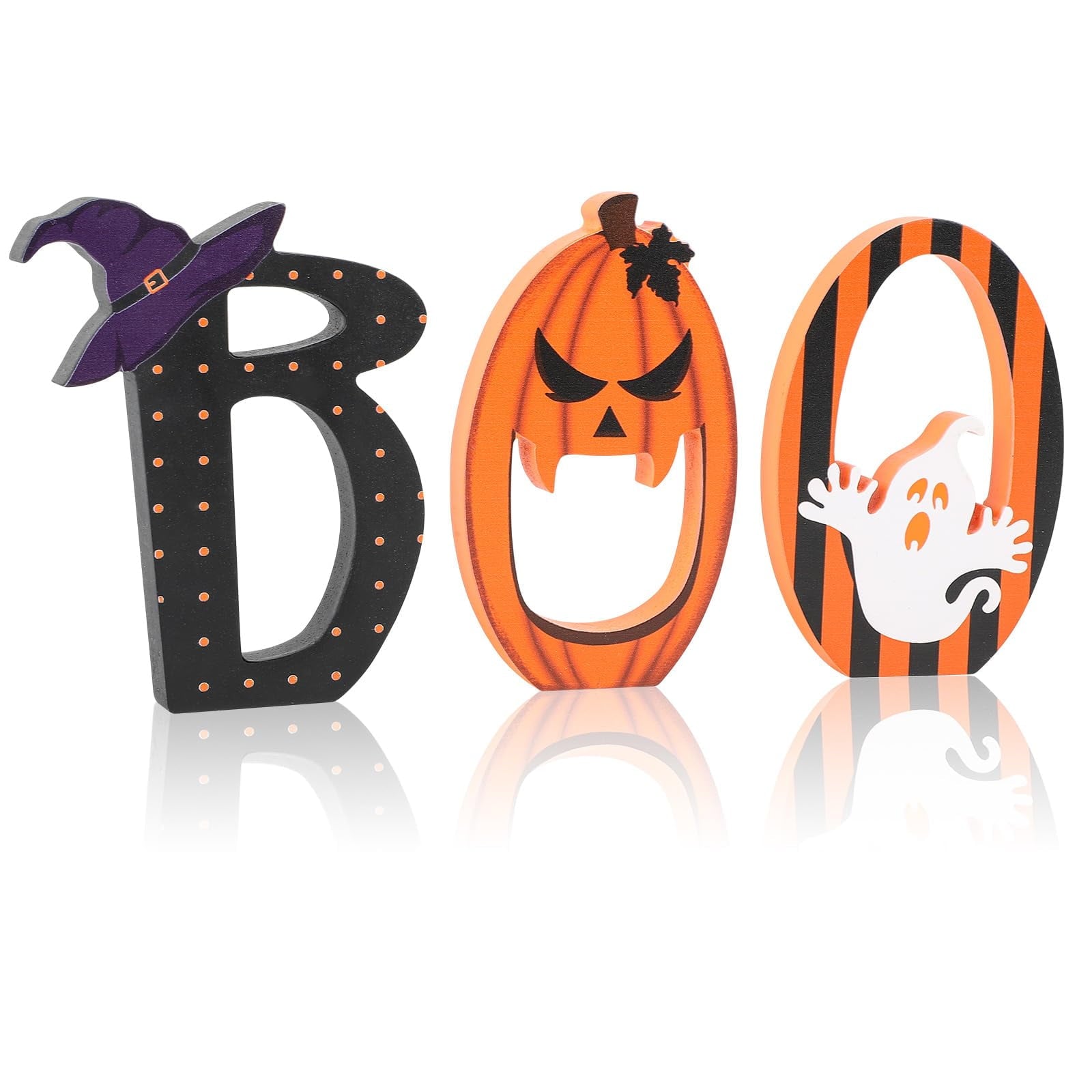 BOO Signs Halloween Table Decorations Indoor, Retro Halloween Black Orange Tiered Tray Decor Set of 3, Wooden Happy BOO Day Decoration Sign for Party Home Shelf Display