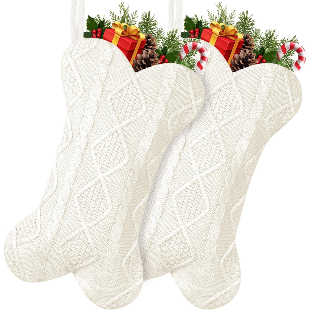STYZIGZZ 18 Inches Christmas Stocking Cute Christmas Decorations Indoor Personalized Stockings Fireplace Knitted Xmas Stockings for Holiday Christmas Decoration White,2Pcs
