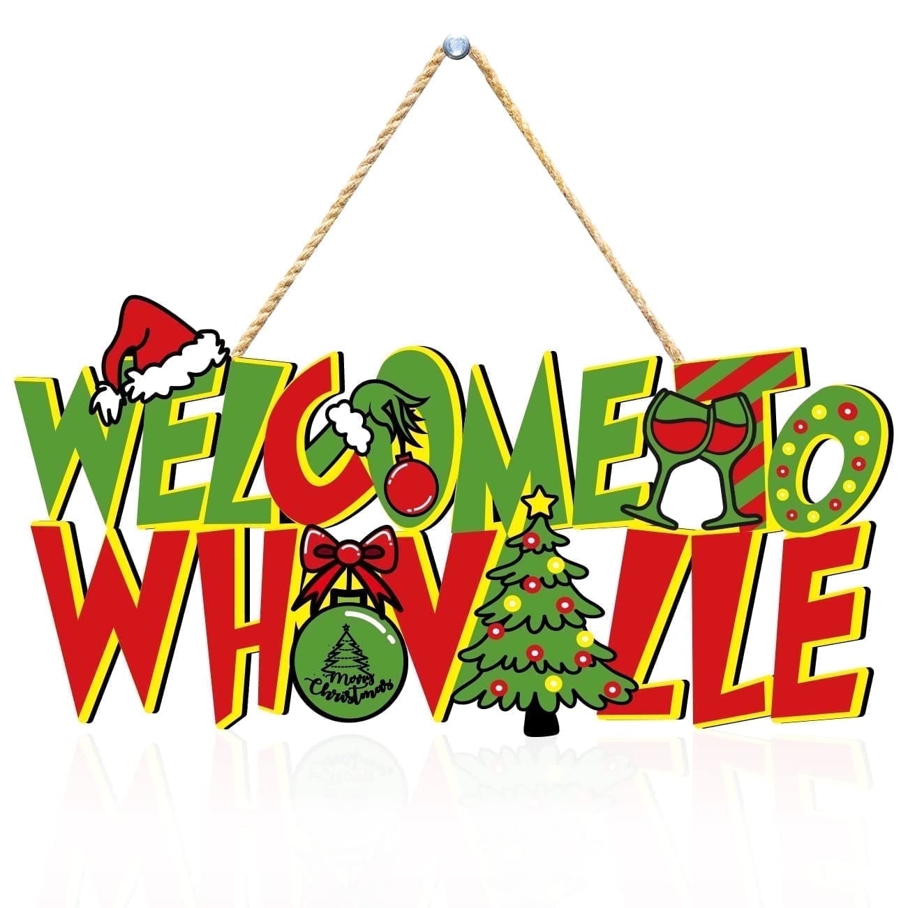 STYZIGZZ Christmas Decorations Indoor Whoville Christmas Decor Ornaments for Tree,Hanging Sign Decorations Welcome To Whoville Wooden Christmas Themed Party Decor Supplies