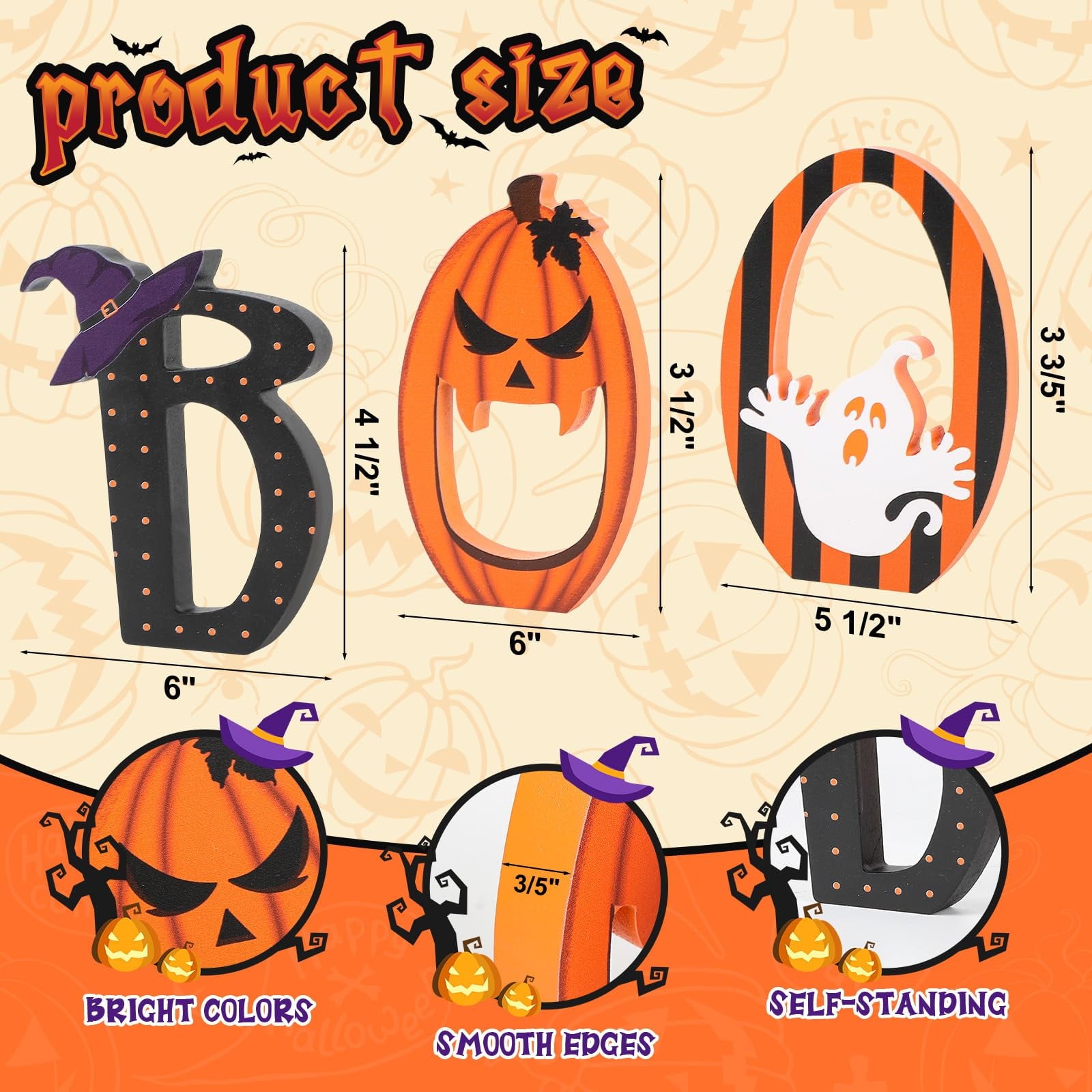 BOO Signs Halloween Table Decorations Indoor, Retro Halloween Black Orange Tiered Tray Decor Set of 3, Wooden Happy BOO Day Decoration Sign for Party Home Shelf Display