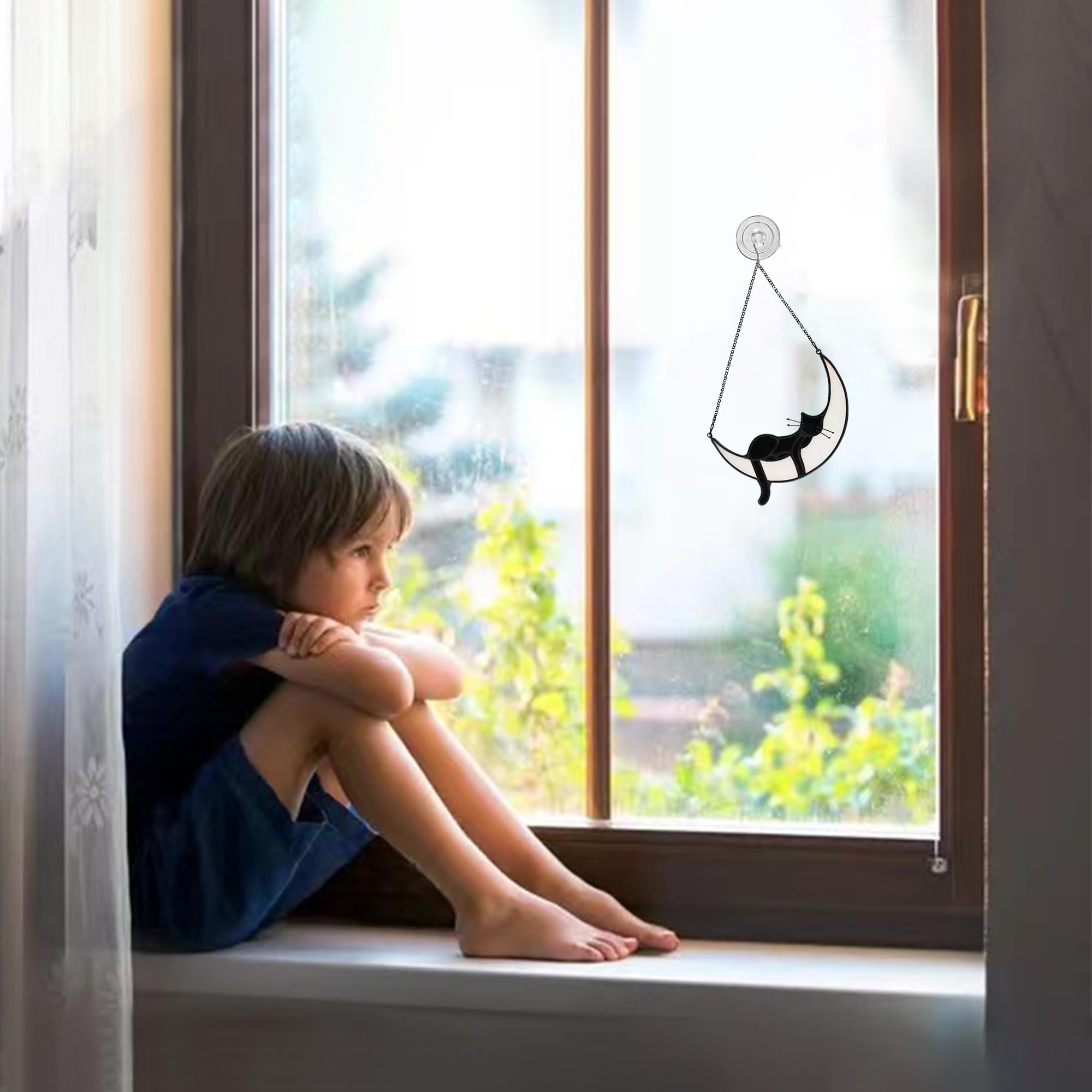 Halloween Decor Black Cat Decor Stained Glass Halloween Window Decorations Hanging Suncatcher for Windows Panels Sun Catcher Halloween Ornament Decoration