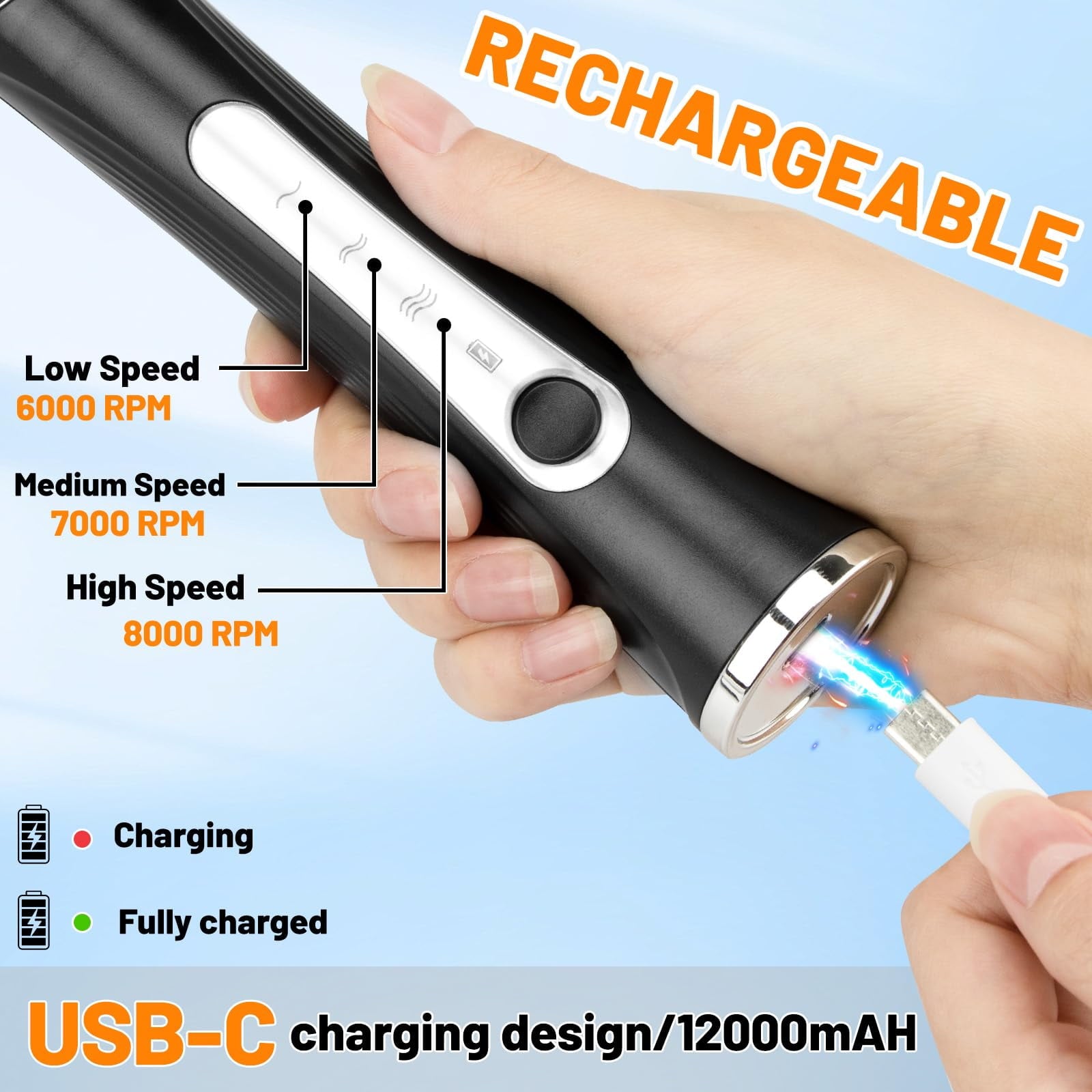 Milk Frother Type-C Rechargeable New Upgraded Handheld Frother Wand with 2 304 Stainless Whisks 1 Stand, 3 Speeds Electric Coffee Whisk Frother for Lattes, Cappuccino, Egg, Matcha, Black