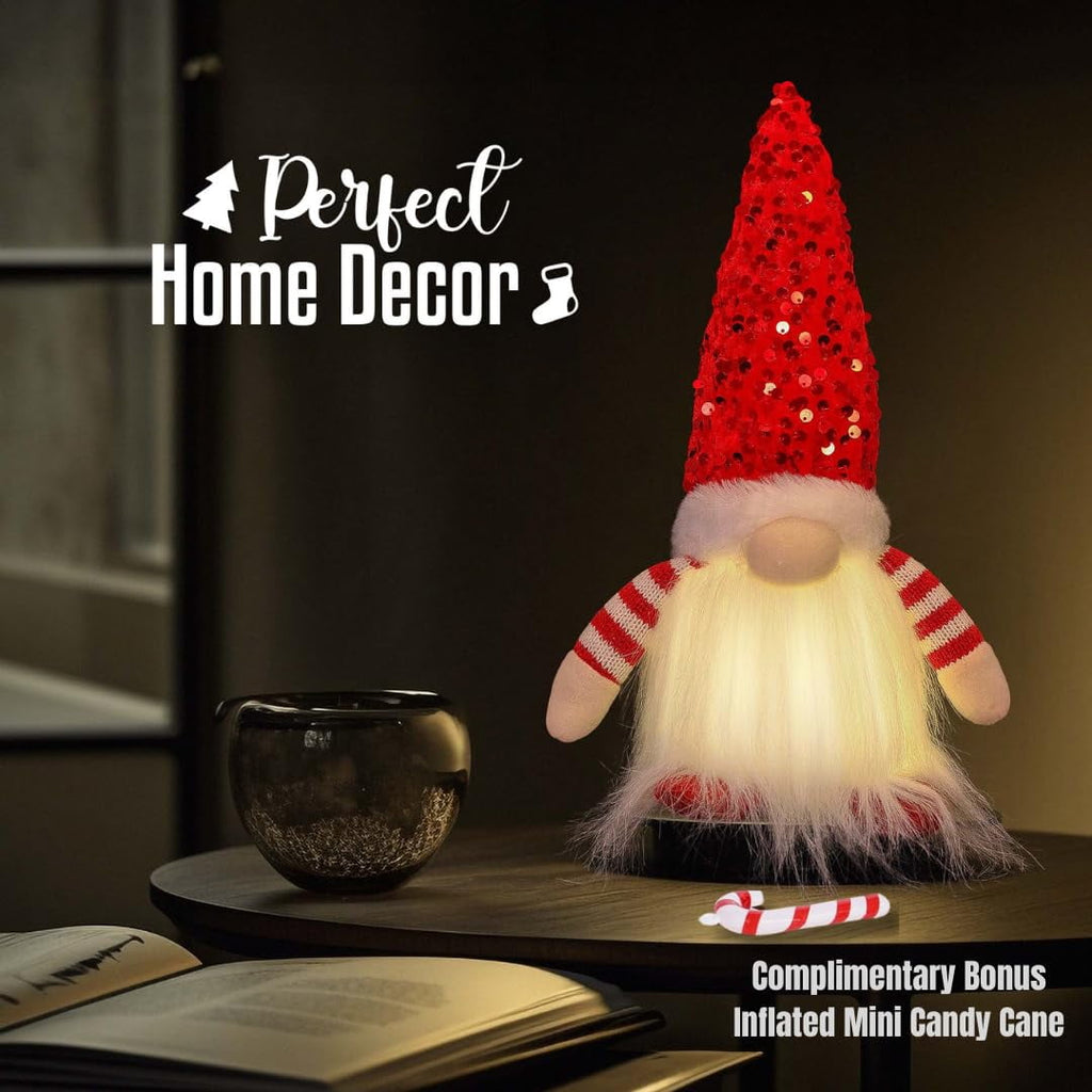 3PCS Christmas Gnome Decorations 12",Light Up Handmade Gnomes Plush Ornaments with Glitter Sequins Swedish Hat Leprechaun Dwarf,Holiday Table Decor & Gift