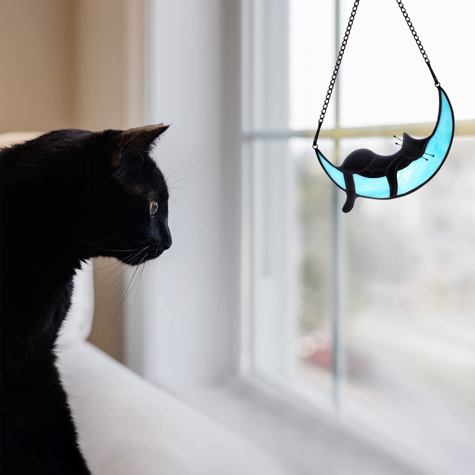 Halloween Decor Stained Glass Halloween Window Decorations Black Cat Decor Hanging Suncatcher for Windows Panels Sun Catcher Halloween Ornament Decoration