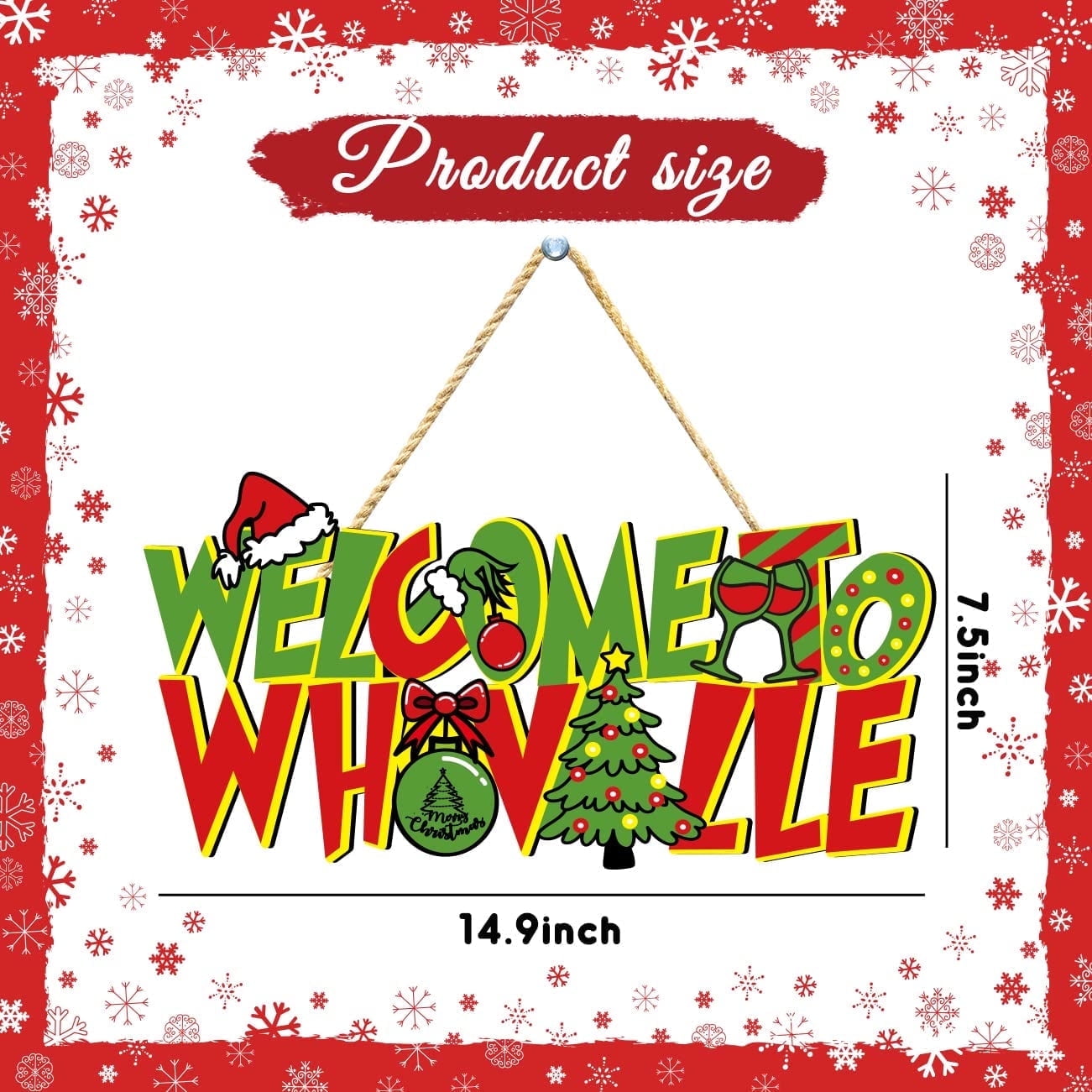 STYZIGZZ Christmas Decorations Indoor Whoville Christmas Decor Ornaments for Tree,Hanging Sign Decorations Welcome To Whoville Wooden Christmas Themed Party Decor Supplies
