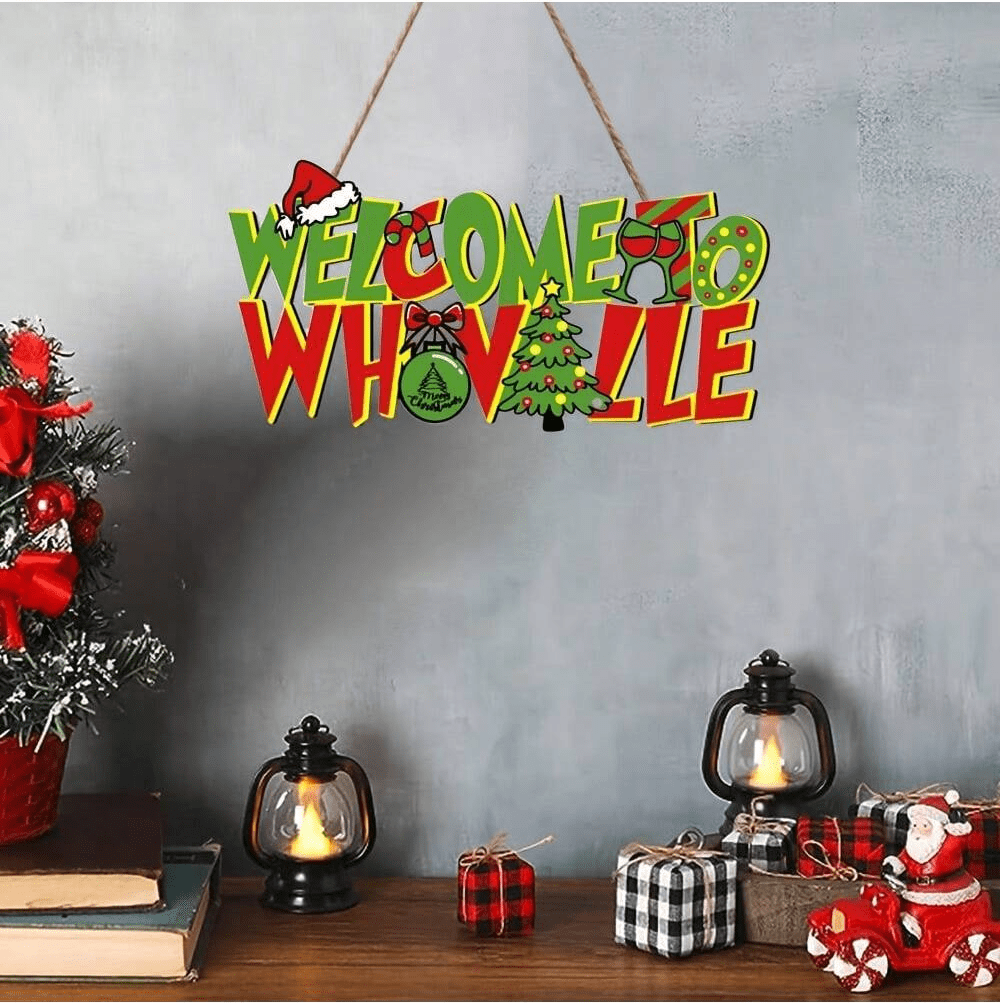 STYZIGZZ Christmas Decorations Indoor Whoville Christmas Decor Ornaments for Tree,Hanging Sign Decorations Welcome To Whoville Wooden Christmas Themed Party Decor Supplies