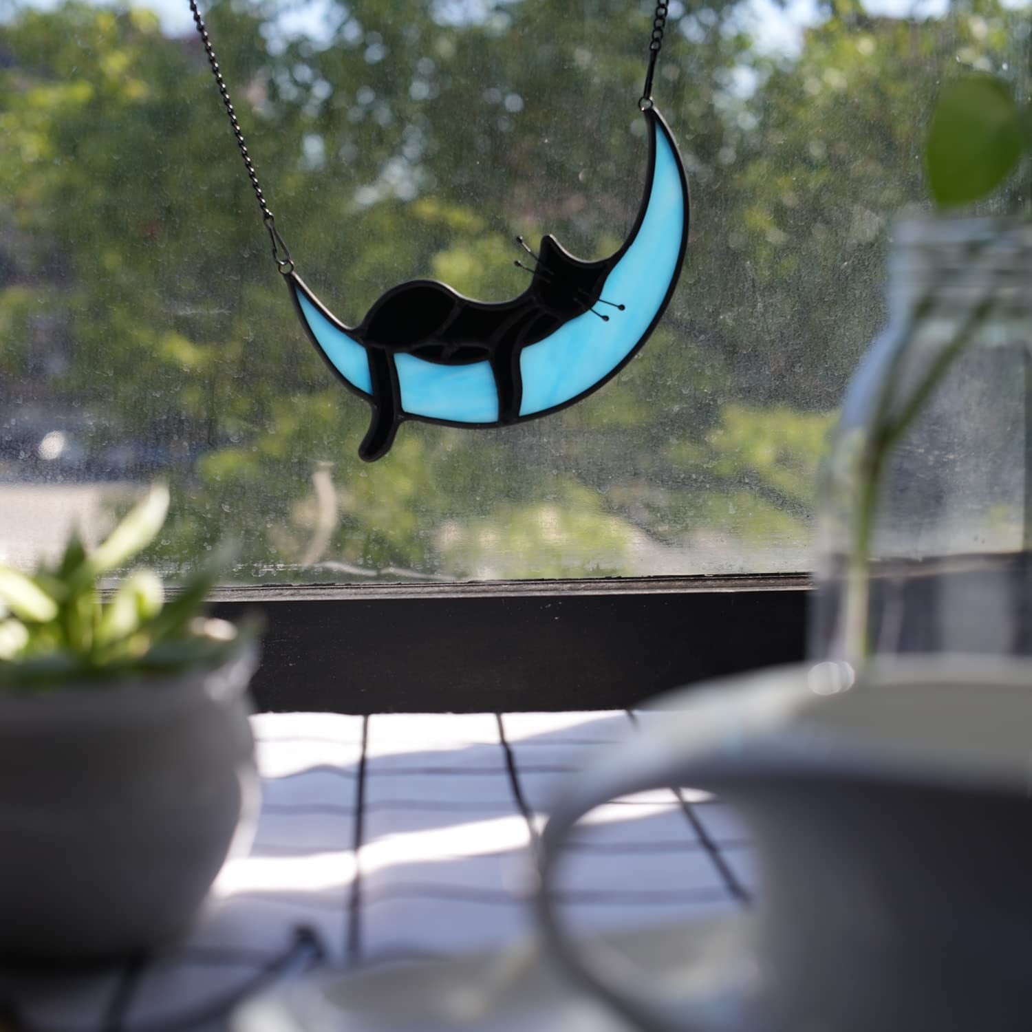 Halloween Decor Stained Glass Halloween Window Decorations Black Cat Decor Hanging Suncatcher for Windows Panels Sun Catcher Halloween Ornament Decoration