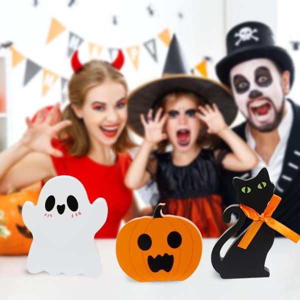 Halloween Decorations Cute Ghost Tiered Tray Indoor Halloween Tabletop Decor Table Wooden Signs Table Centerpieces Rustic Farmhouse Indoor Decorations for Halloween Fall Party Home Kitchen