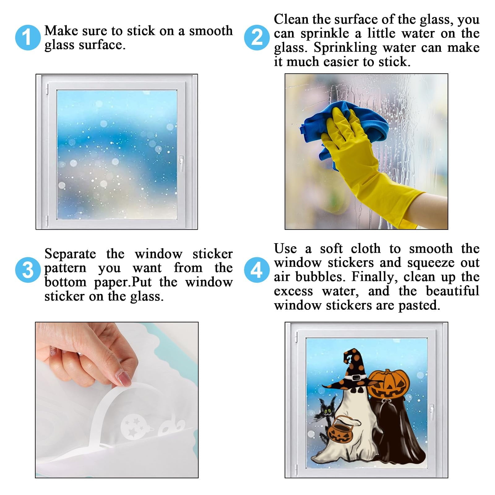 8 Sheets Halloween Window Clings Vintage Ghost Evil Pumpkin Bat Reusable Window Decals for Halloween Fall Party Supplies Home Glass Decor