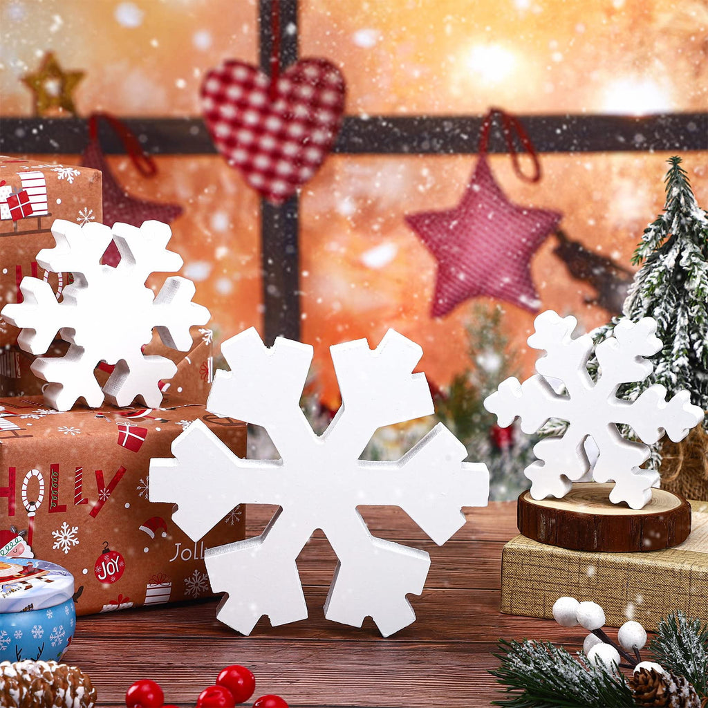 3 Pcs Christmas Decorations Winter Wooden Snowflake Decor Rustic Winter Snowflake Table Signs Wonderland Wood Blocks Farmhouse Xmas Tiered Tray Decorations for Xmas Table Shelf