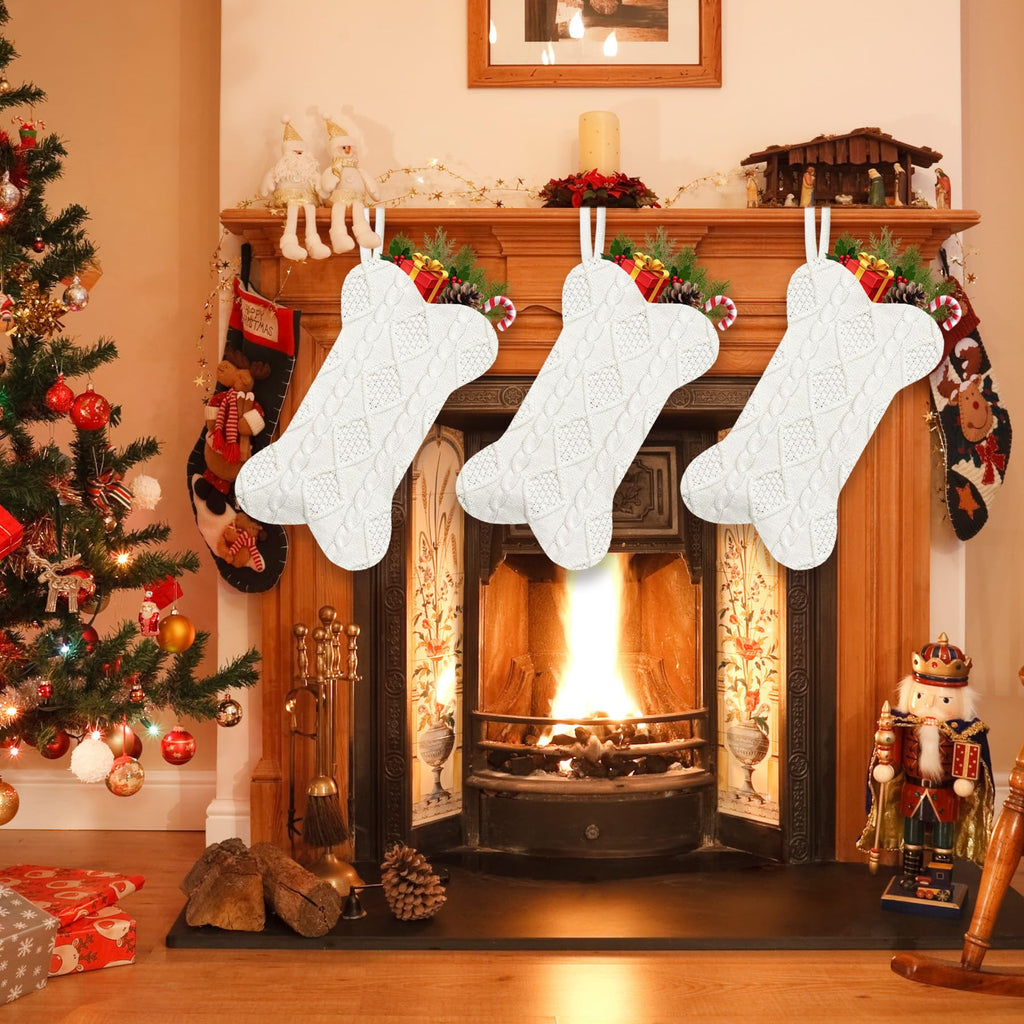 STYZIGZZ 18 Inches Christmas Stocking Cute Christmas Decorations Indoor Personalized Stockings Fireplace Knitted Xmas Stockings for Holiday Christmas Decoration White,2Pcs